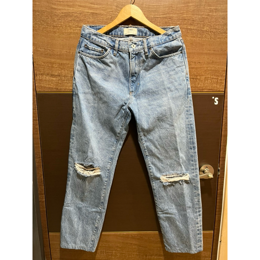 Straight fit cotton ripped jeans - Marks & Spencer