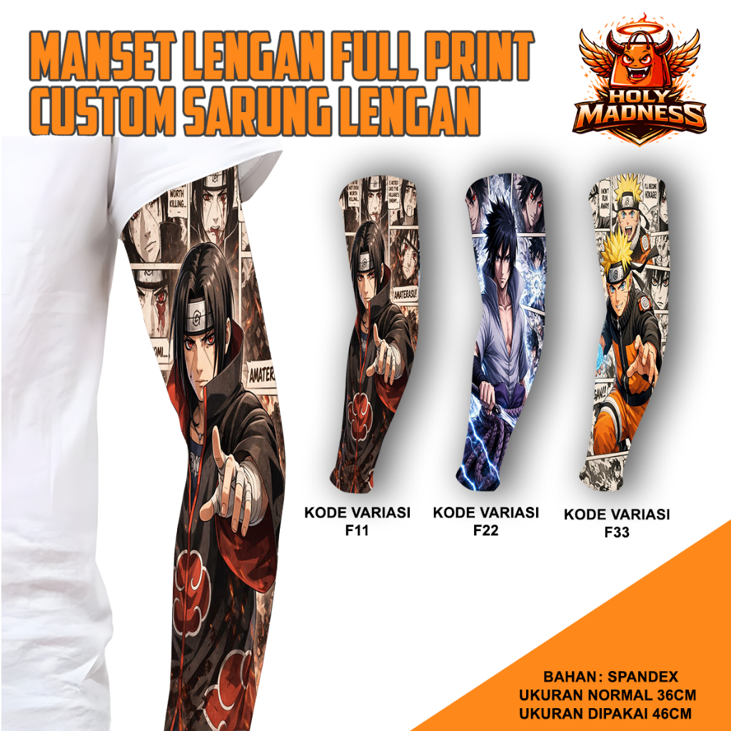 MANSET LENGAN SARUNG LENGAN MOTIF ANIME NARUTO UNISEX PRIA WANITA