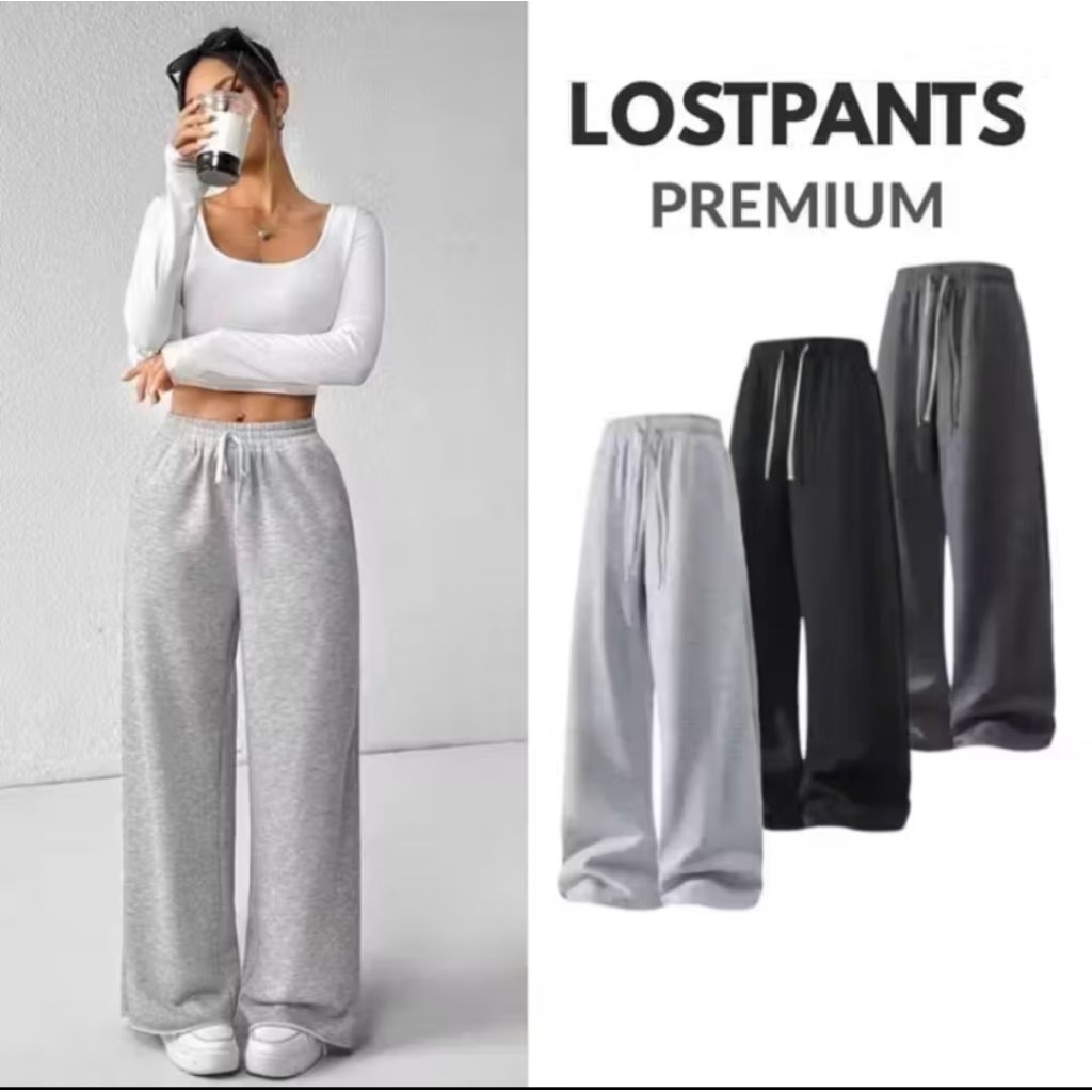 CELANA TRAINING WANITA LOOSE PANTS KOREAN STYLE SWEATPANTS HIGHWAIST JOGGER BEGIE LOS FAN FASHION WA