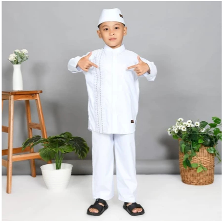 koko anak putih free peci / seragam paud dan TK