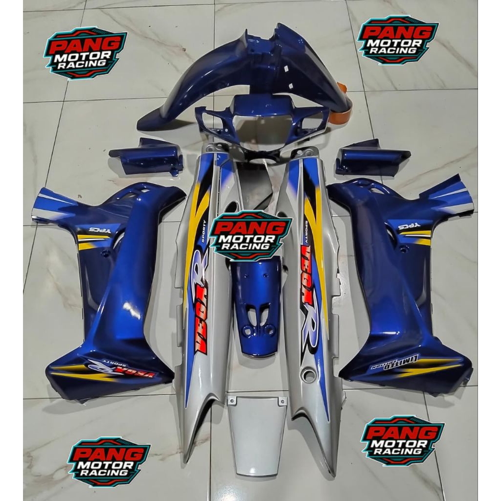 Body Set VEGA R LAMA BIRU SILVER BIRU GELAP Striping Custom Decal Body Halus Fulset Yamaha Vega R La