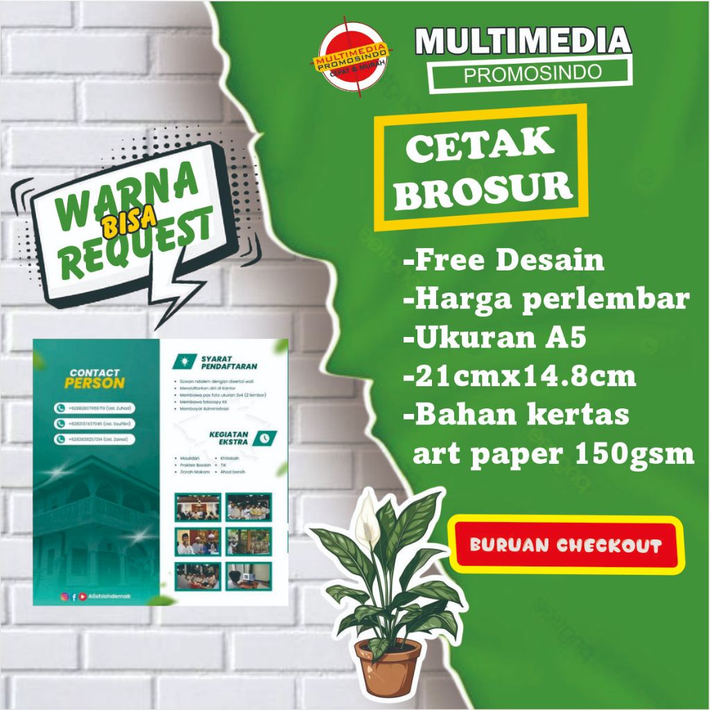 CETAK BROSUR ECERAN UKURAN A5 BAHAN ART PAPER 150 GSM FREE DESAIN