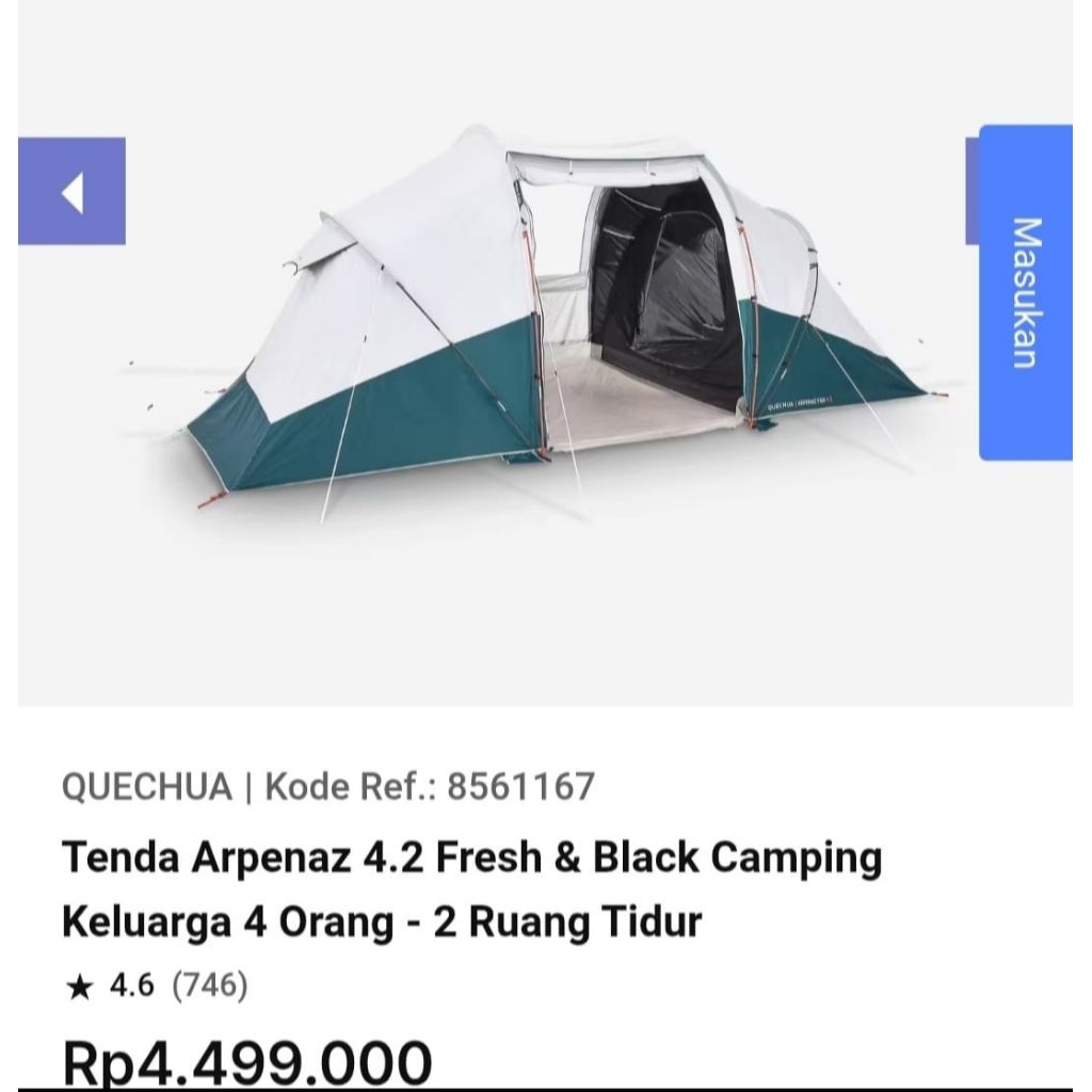 Tenda Arpenaz 4.2 Fresh and Black - Kapasitas 4 orang 2 kamar