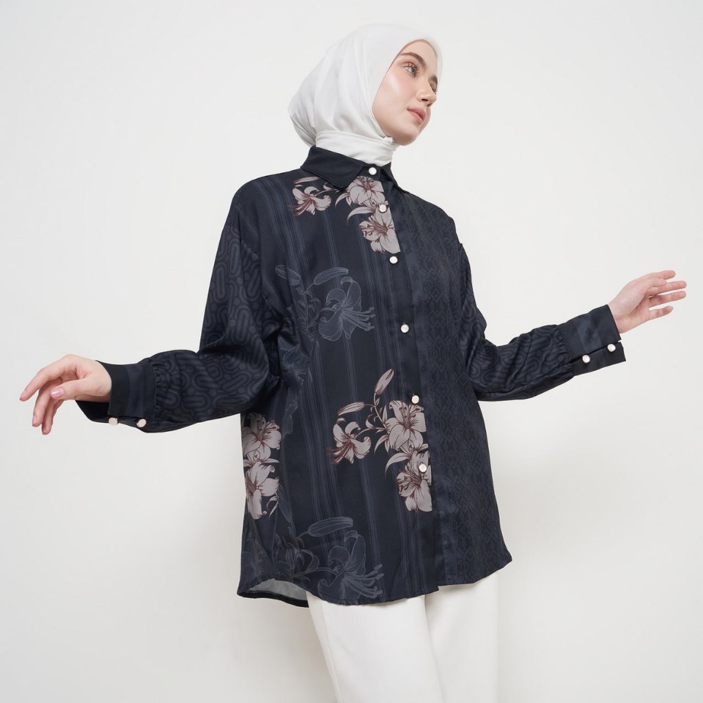Kinka Store - Terbaru Atasan Kemeja Printed Kemeja Wanita Lengan Panjang Kemeja13