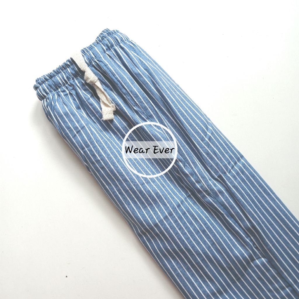 Katun Jepang - Celana Panjang Piyama Santai garis salur 2 kantong untuk pria wanita