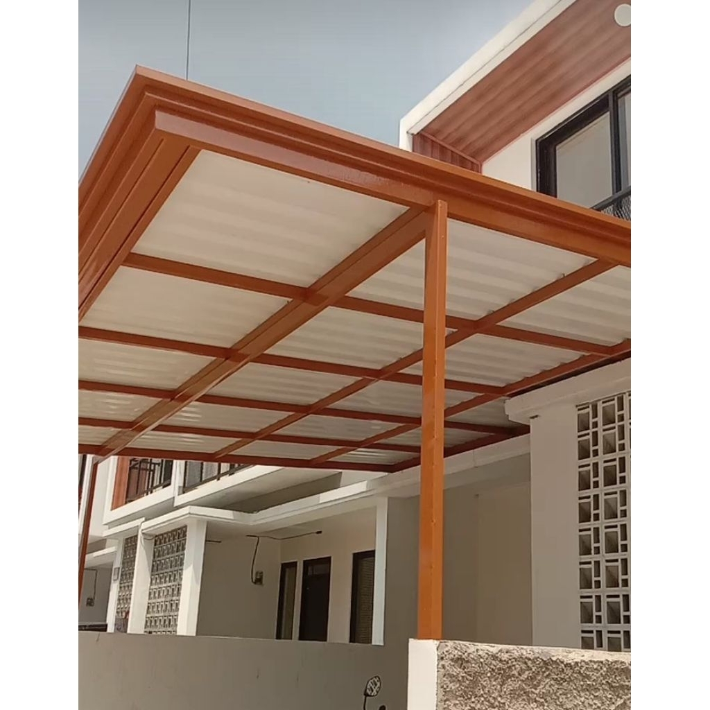 kanopi atap alderon upvc dobel layer rangka hollow galvanis