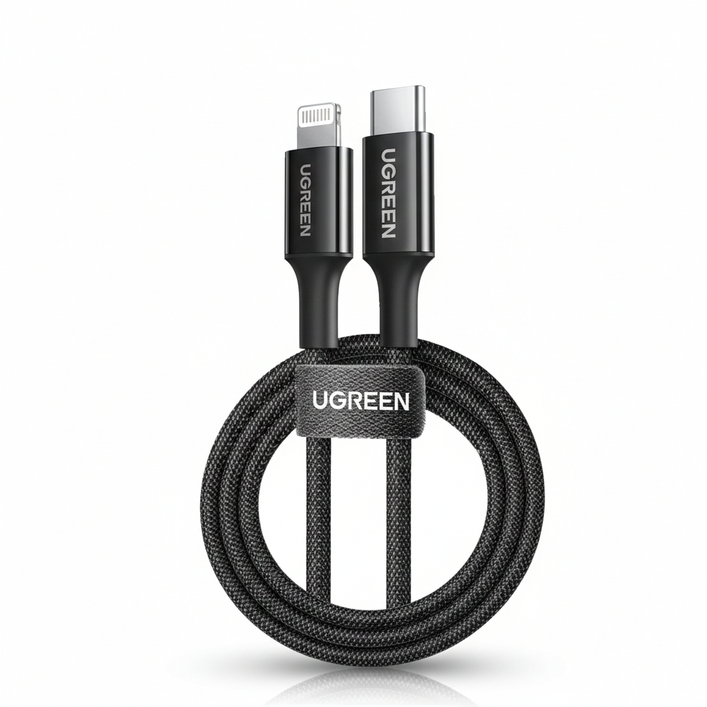 UGREEN CABLE TYPE - C TO LIGHTNING WEAVEN 1M BLACK ( 90493 )