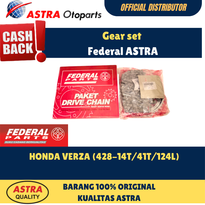 Gear Set FP-412P0-K18-220C Federal Original Paket Gir ,Gearset,Gir VERZA (428-14T/41T/124L)Murah