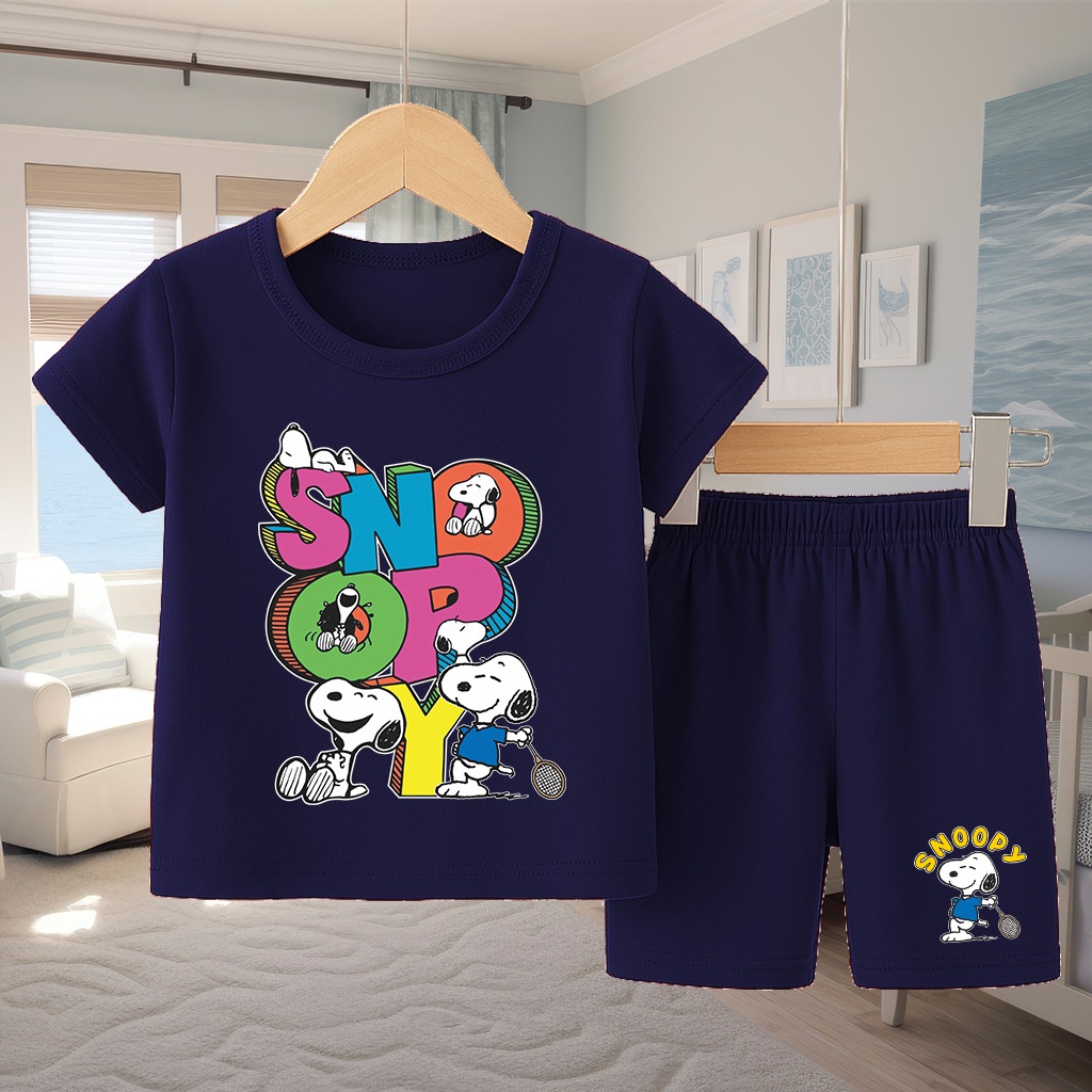 Baju Anak Gambar Snoopy Setelan Pendek Anak Cewek Cowok Usia 1-10 Tahun