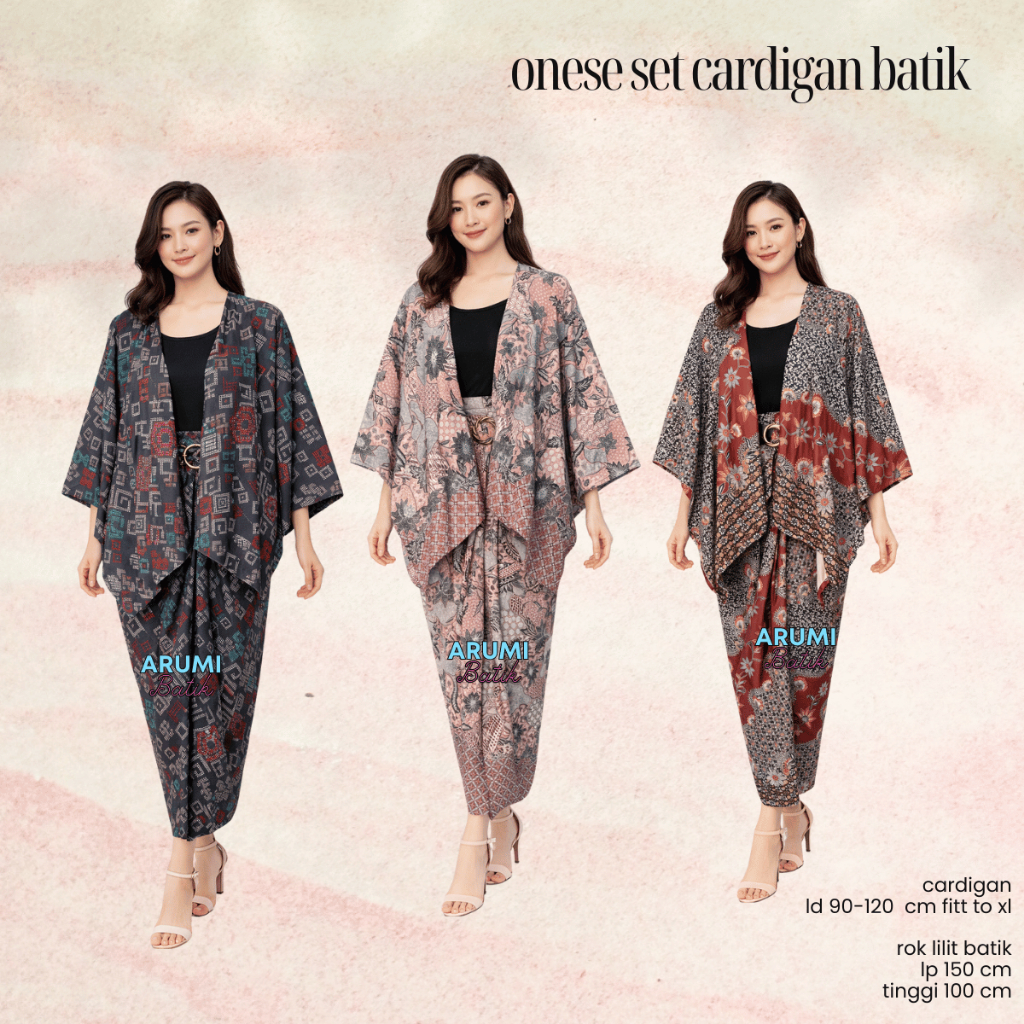 Oneset cardigan batik fashion kekinian stelan pesta stelan batik dan rok lilit batik modern wanita