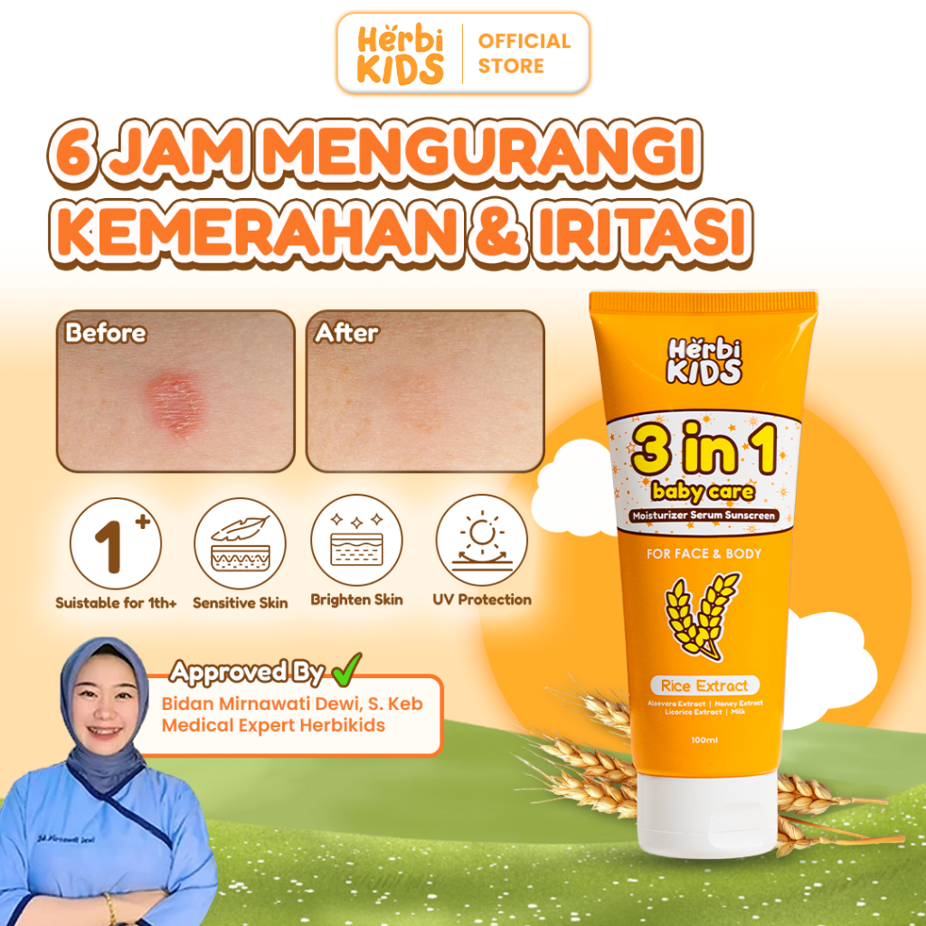 Herbikids 3in1 Face And Body Lotion 100ml Krim Pelembab, Pencerah dan Anti Iritasi Kulit Anak dan Ba