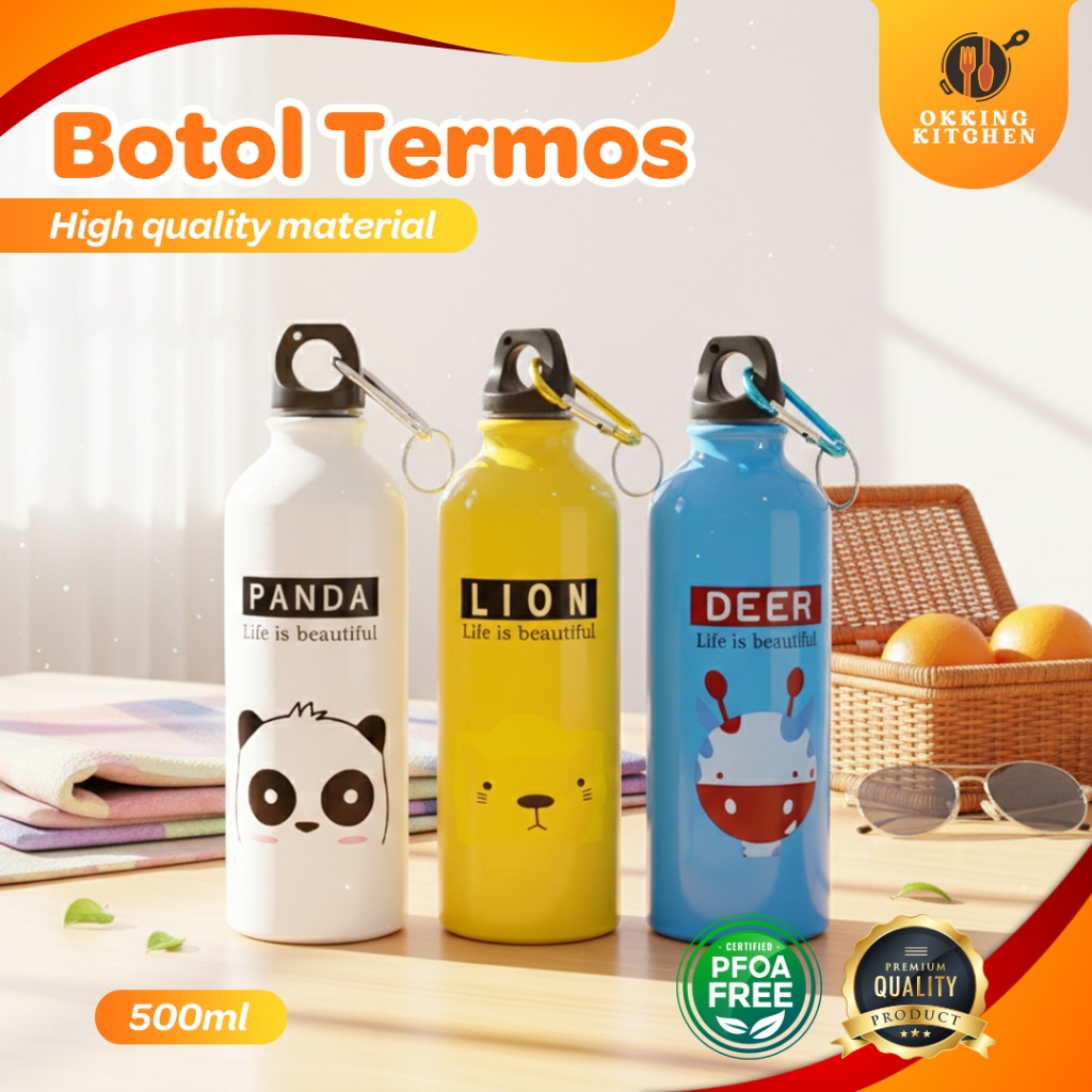 BOTOL MINUM KOREA KARTUN 500ML TEMPAT BOTOL AIR MINUM ANAK KARAKTER HEWAN LUCU JXL101