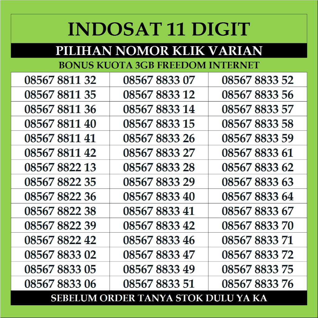 Nomor Cantik Indosat 11 Digit Kartu Perdana im3 Ooredoo