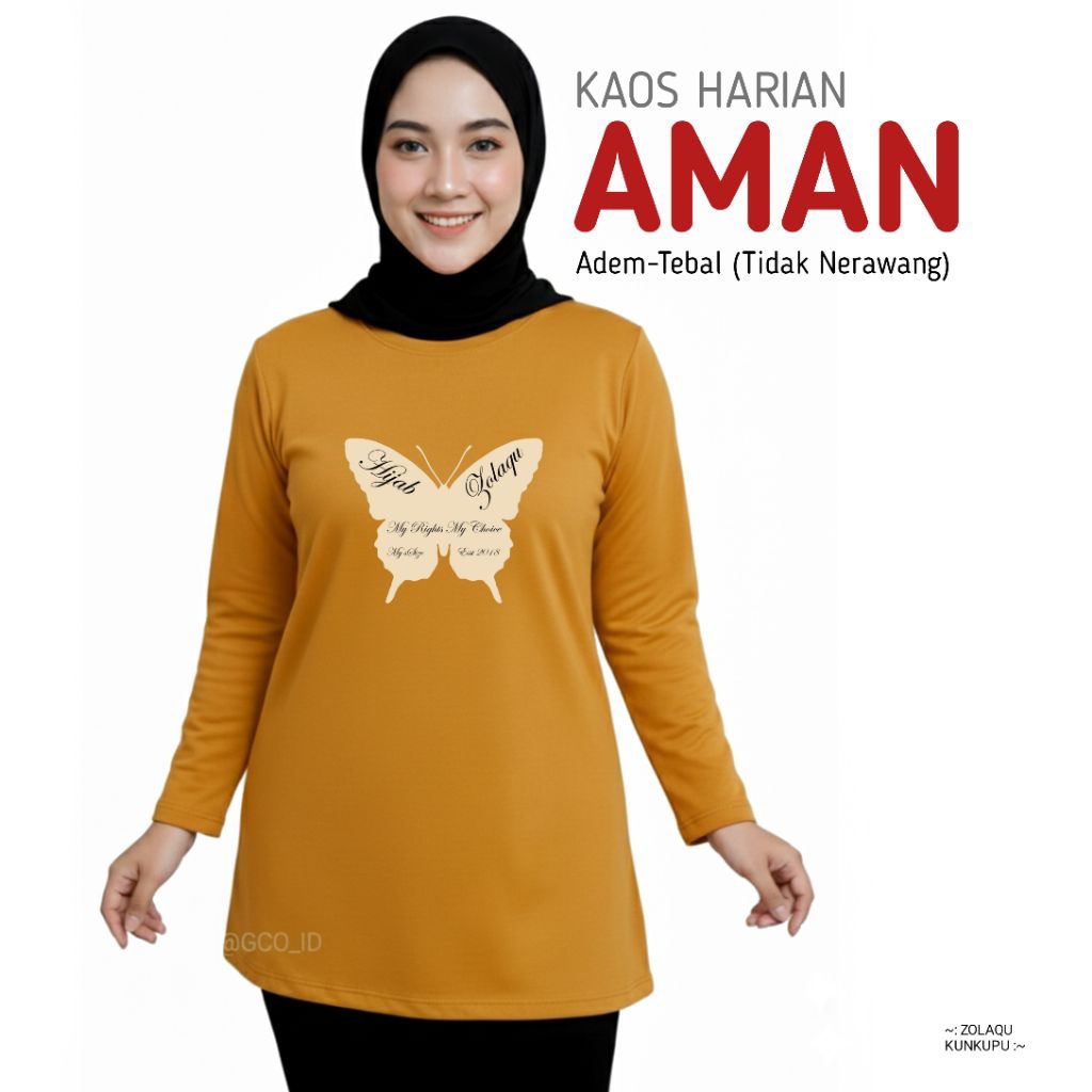 Kaos Harian Nyaman Zolaqu Original 2026 Motif Ekslusif Lengan Panjang Katun Korean Hijab Style Kunin