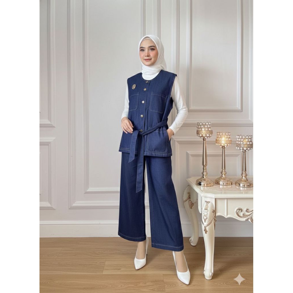 Zara by Keyzaa , set vest celana wanita bahan denim