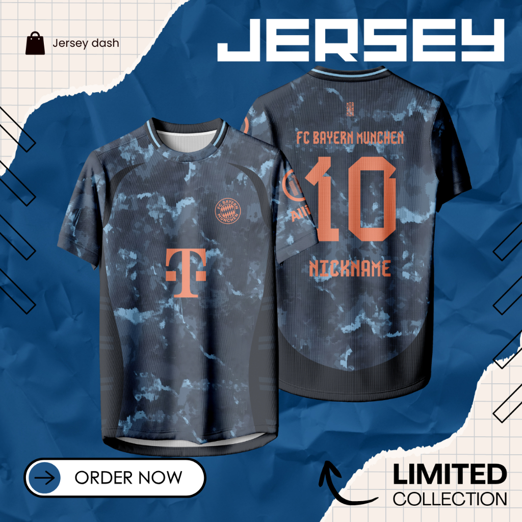 JERSEY Jersey Sepak Bola Custom B4yern Munch3n away 2024-2025 Dryfit Custom Nama Nomor