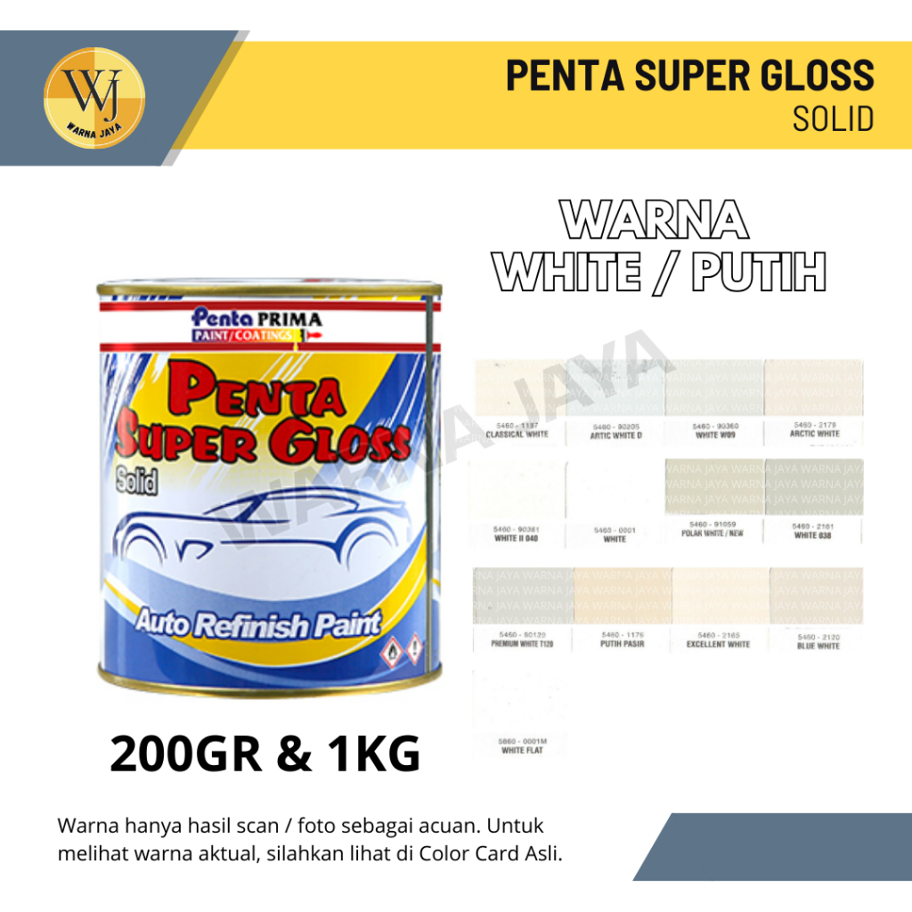 Cat Penta Super Gloss NC Solid 200 Gram, 1 Kg Warna White / Putih