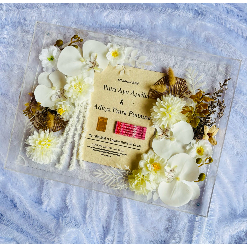 [1-2 HARI JADI ] MAHAR FULL TETES AKR AKRILIK BOX PERNIKAHAN SET HIASAN WEDDING FRAME BINGKAI MAHAR