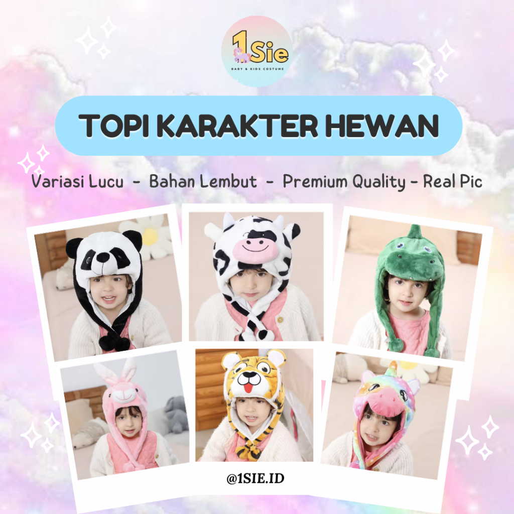TOPI KARAKTER HEWAN-KIDS HAT KARAKTER-ANIMAL HAT-TOPI BLUDRU-TOPI MOTIF HEWAN-TOPI BONEKA-TOPI MURAH