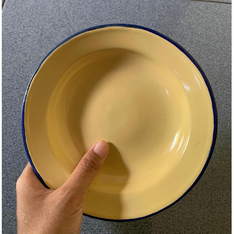 Piring Seng 16cm Jadul Enamel Polos Tebal Terang Vintage Cafe Souvenir