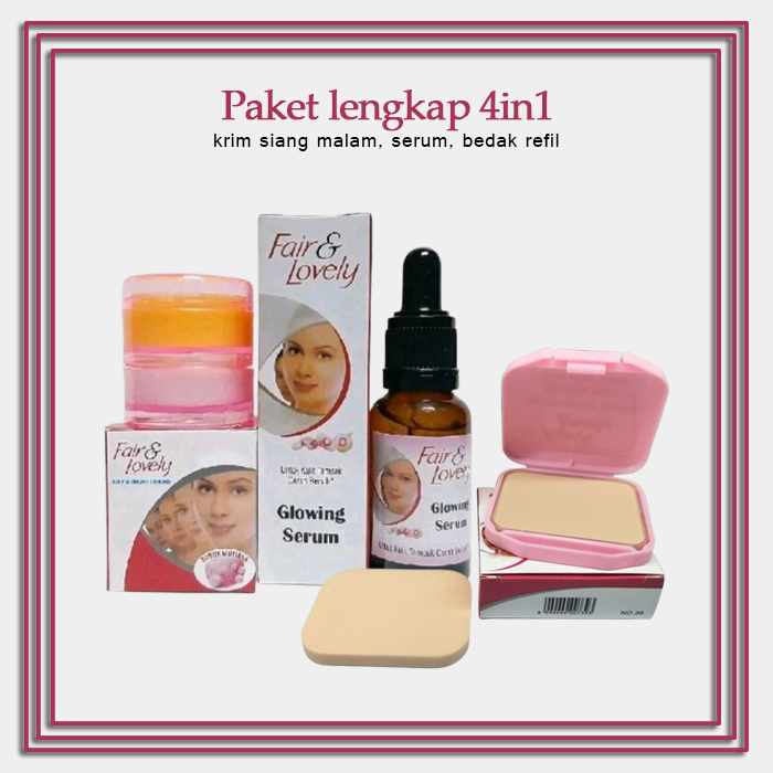 krim fair and lovely 4in1 krim siang malam serum dan bedak refil