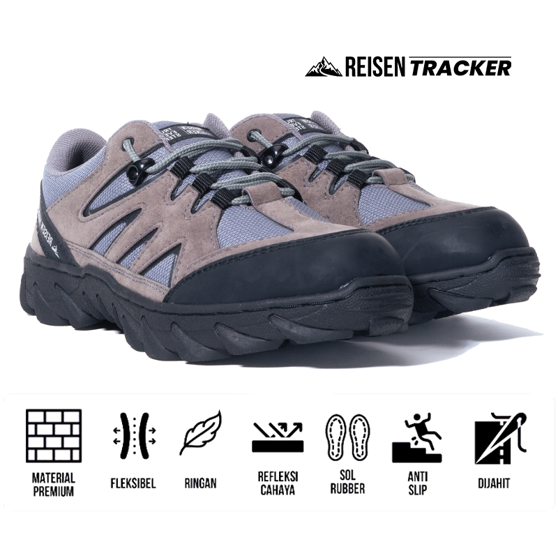 Reisen Alpine Grey Men & Women Low Sepatu Gunung Hiking Trekking Pria Wanita