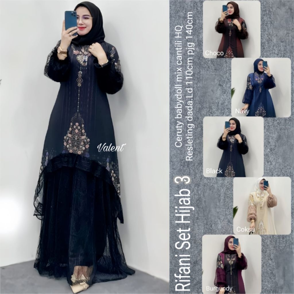 RIFANI SET HIJAB 3 //VALENT//GAMIS WANITA//OOTD//TERBARU//OOTD