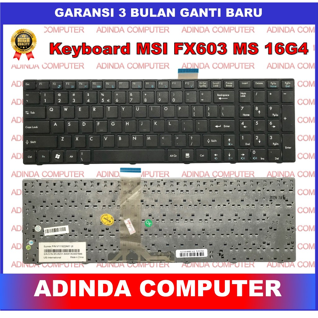 Keyboard MSI FX603 FX600 FX610 FX620 CX705 CX720 P600 FR600 N6235 FX600MX ms 16g4
