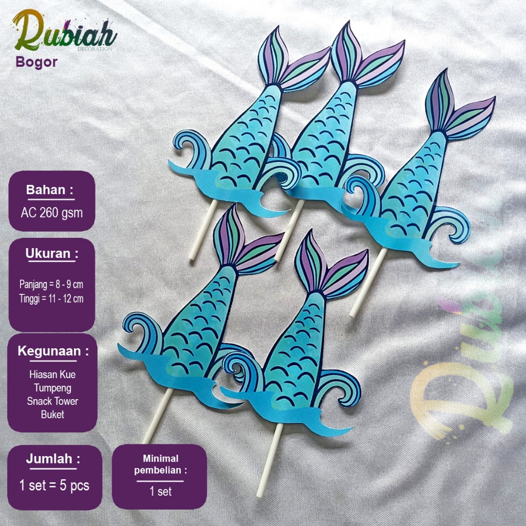 Banner Topper cake Hiasan Tusukan kue Tart Ulang Tahun Anak Ekor Mermaid Laut