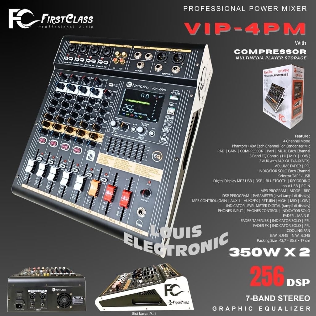 Power Mixer FIRSTCLASS 4 Channel With Compressor VIP-4PM VIP4 PM First Class