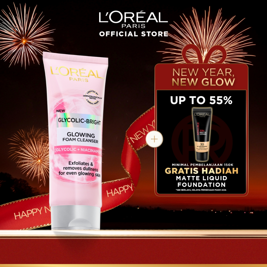 L'Oreal Paris Glycolic Bright Daily Cleanser Foam - 50/100ml Skin Facial Wash Loreal Glyco Acid AHA 