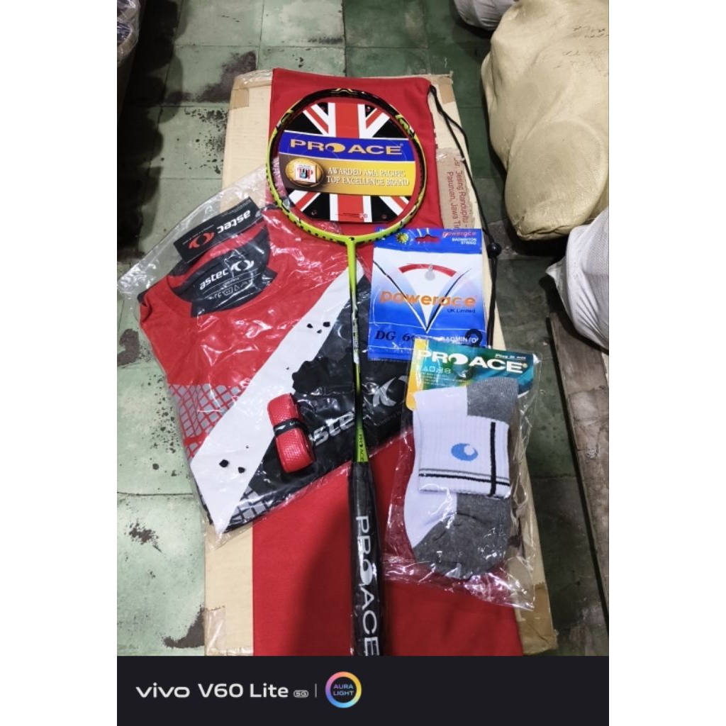 Raket Badminton Pro Ace Vortex 90 Green Series Komplit