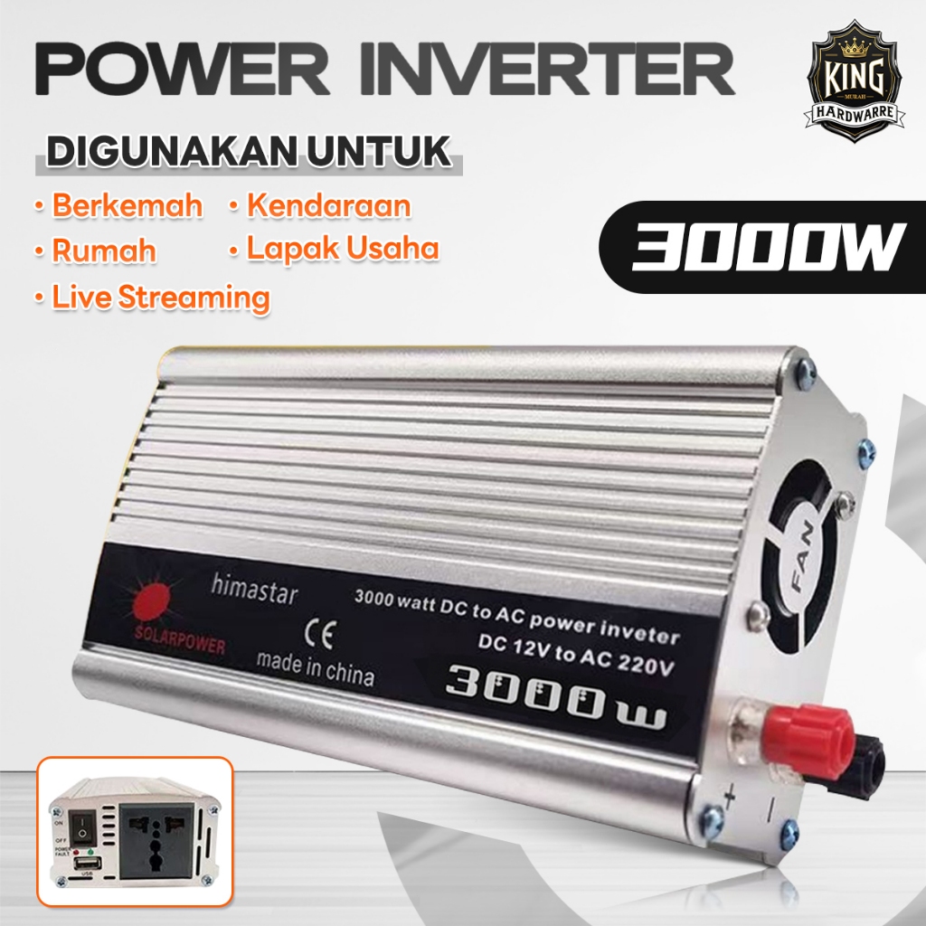 Power Inverter 3000 Watt inverter 3000W DC 12V ke AC 220V Perubah Arus Listrik DC to AC Lampu Kipas 
