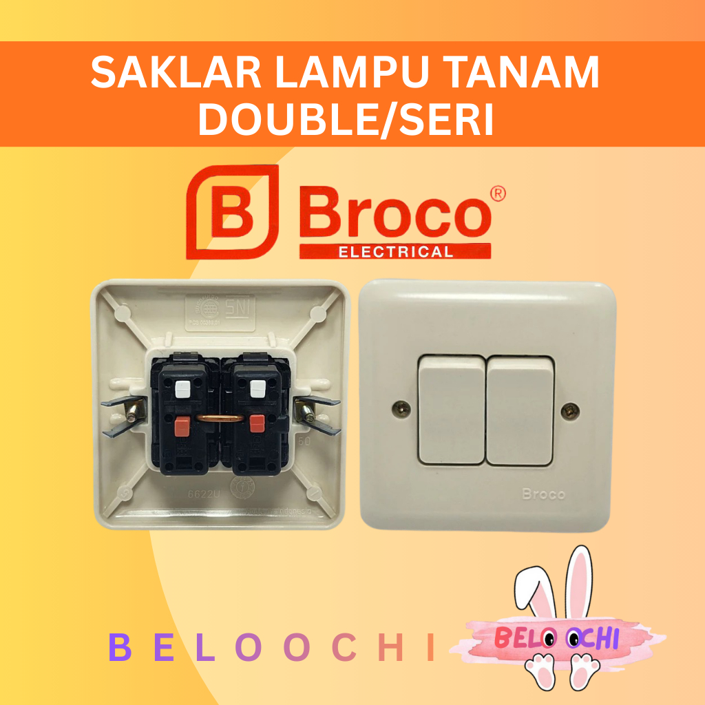 Saklar Lampu Broco Seri Inbow New Gee / Saklar Lampu Broco Double Tanam Tembok 6622U