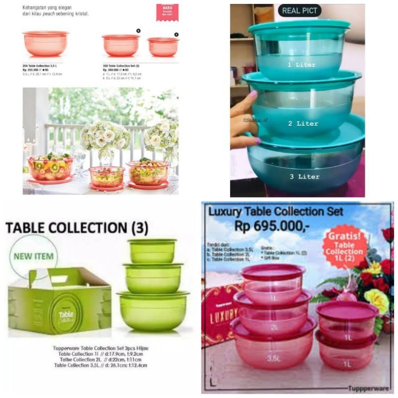table collection set tupperware bowl kristal set