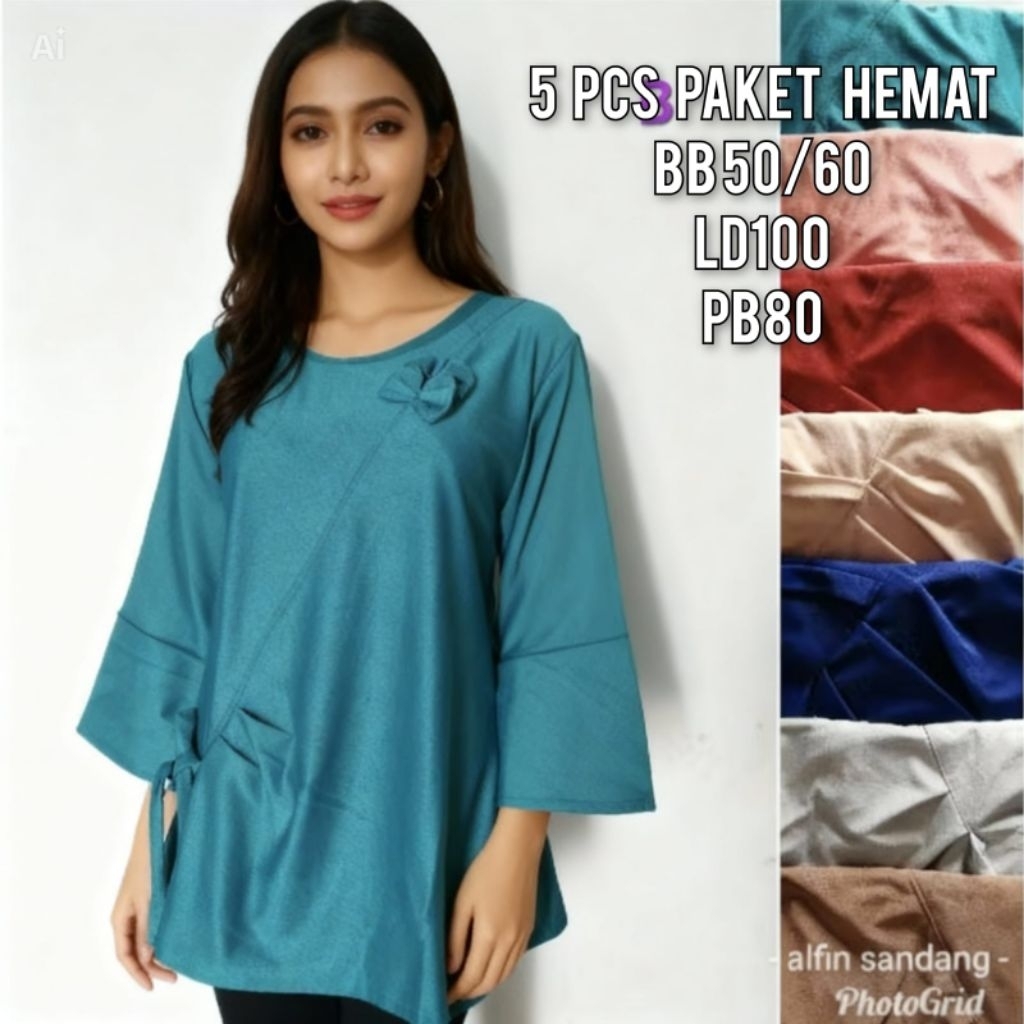 blouse atasan wanita oversize blus motif bunga mawar