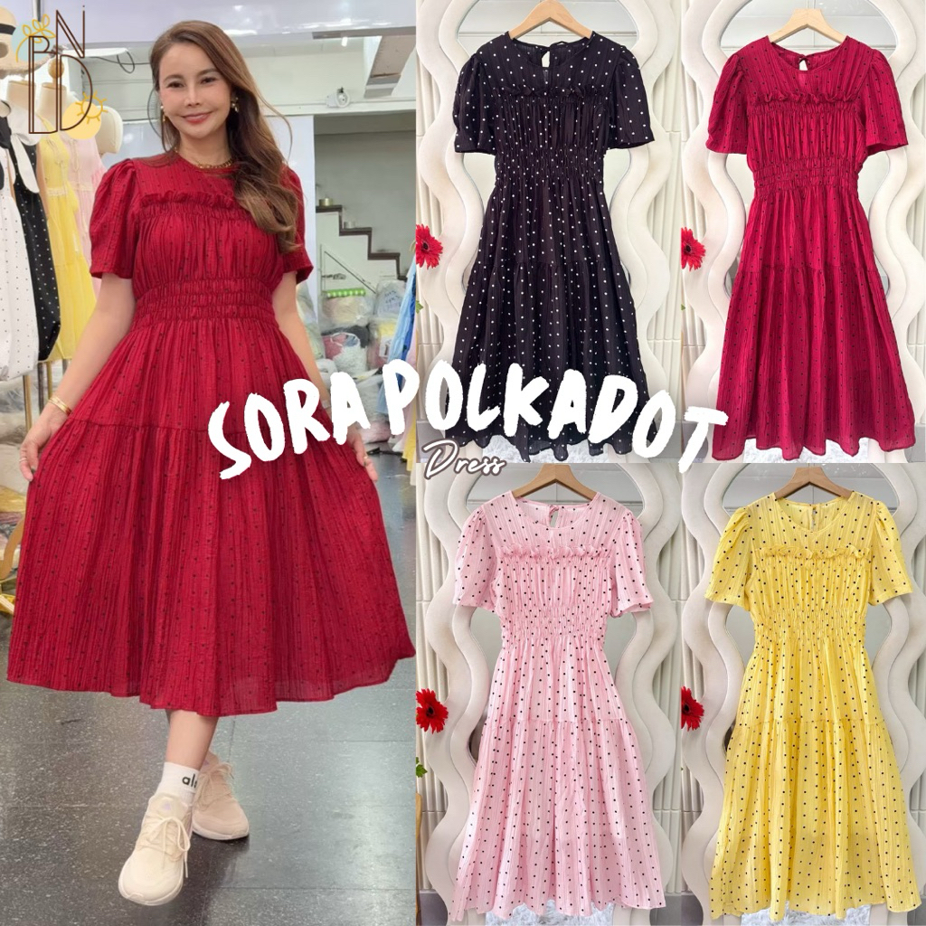 Sora polkadot midi dress / dress wanita bangkok / midi dress / dress polkadot / dress big size / dre