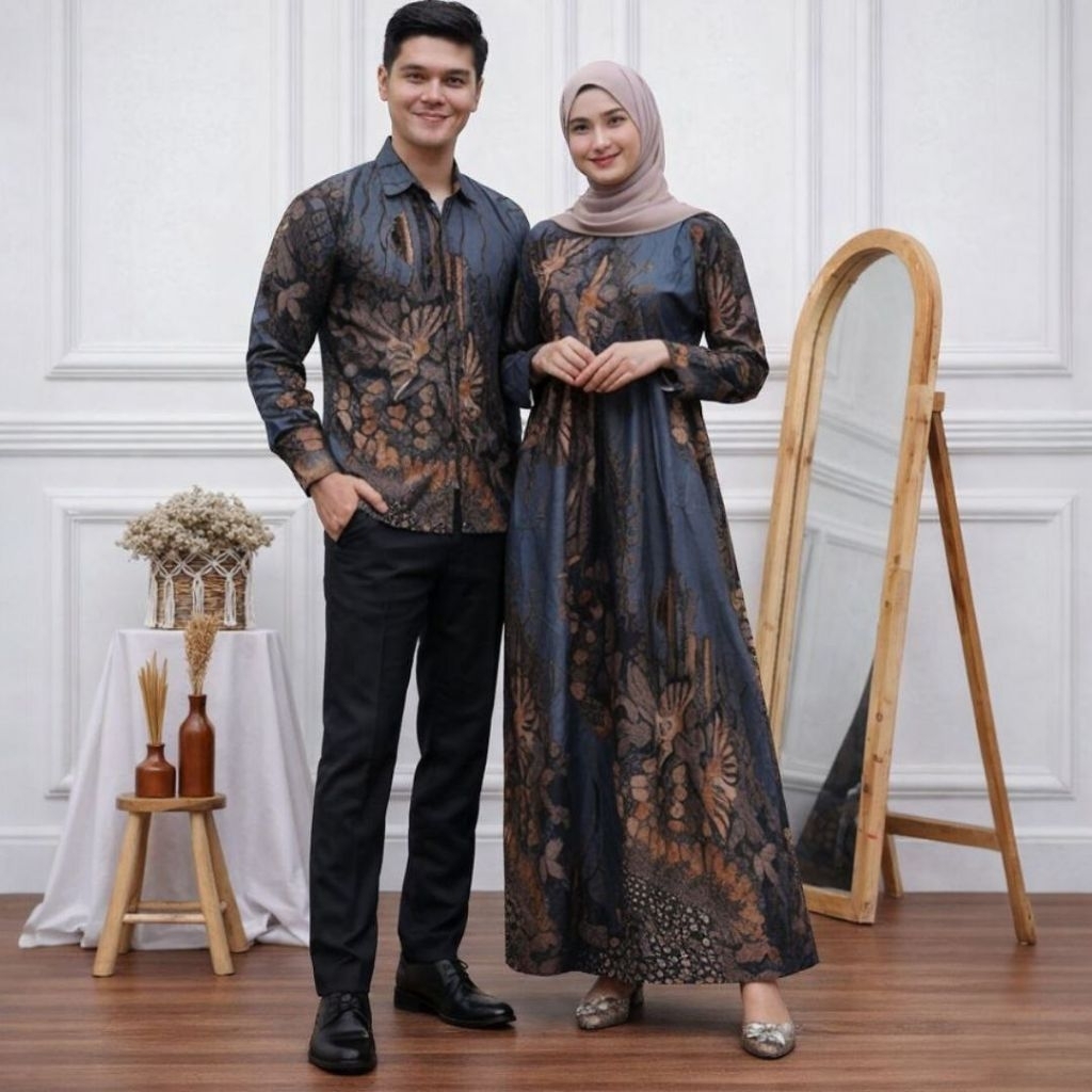 (HARGA SEPASANG) KEMEJA DAN GAMIS COUPLE SARIMBIT BATIK PRIA WANITA READY LENGKAP UKURAN M L XL XXL 
