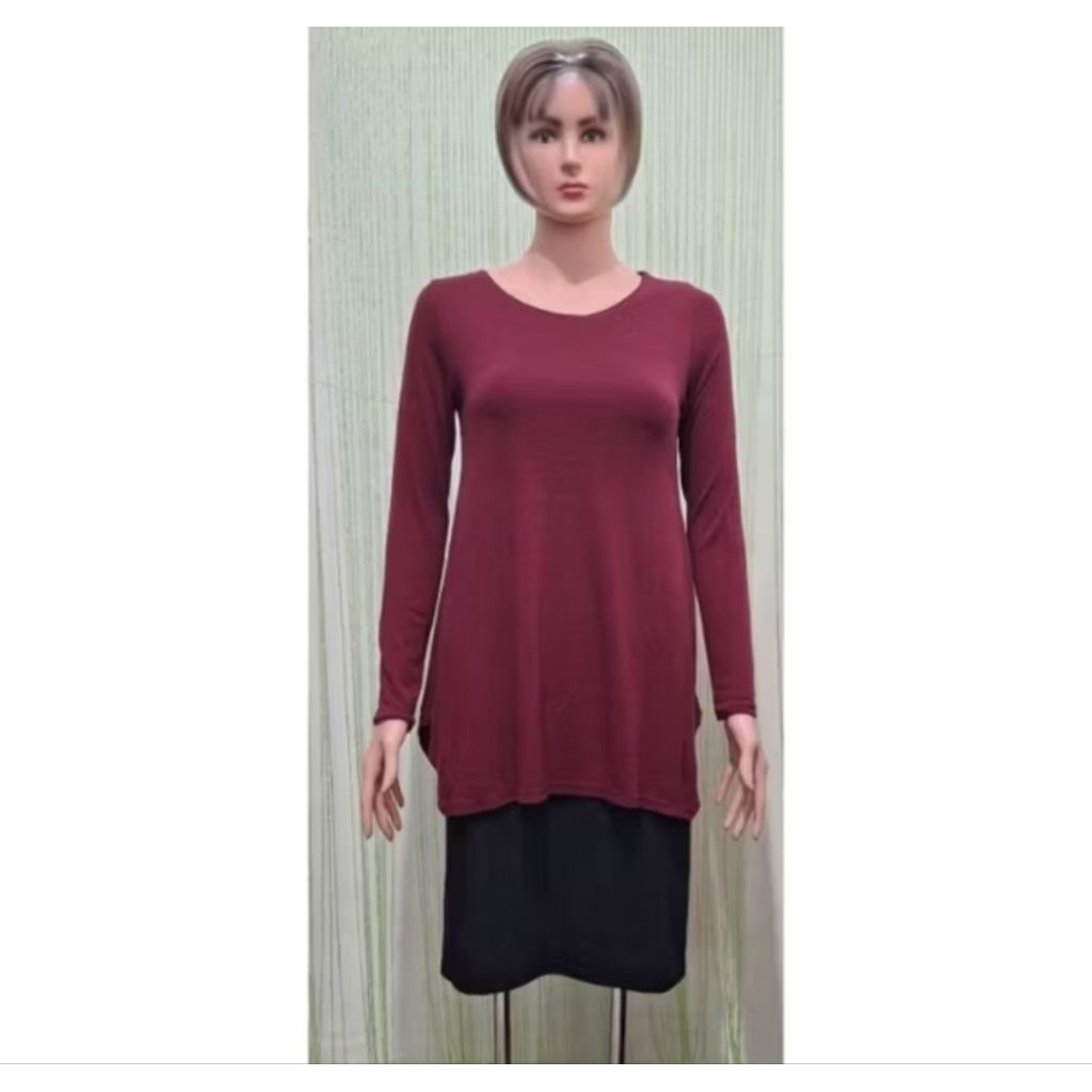 dress jumbo merah maroon hitam lengan panjang, big size