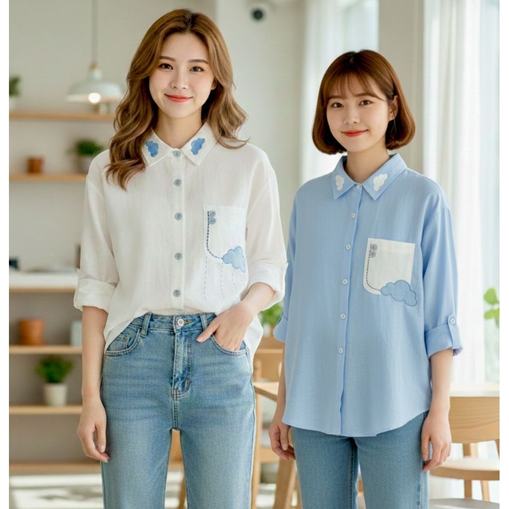 DERINE - Atasan Kemeja Wanita Lengan Panjang - Baju wanita katun lengan panjang - Baju kekinian  Bah