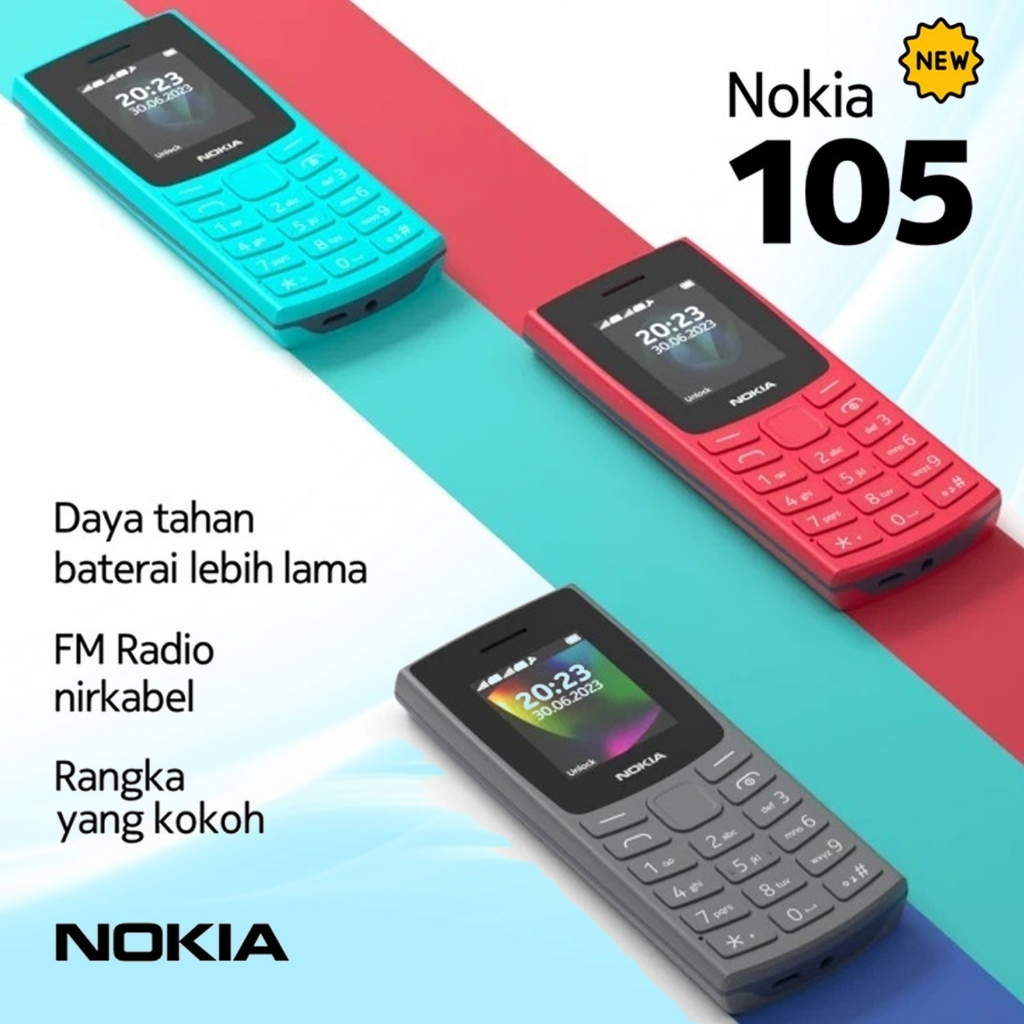 Nokia 105 Feature Phone - Cyan, Baterai Tahan Lama, Radio FM, Game Klasik