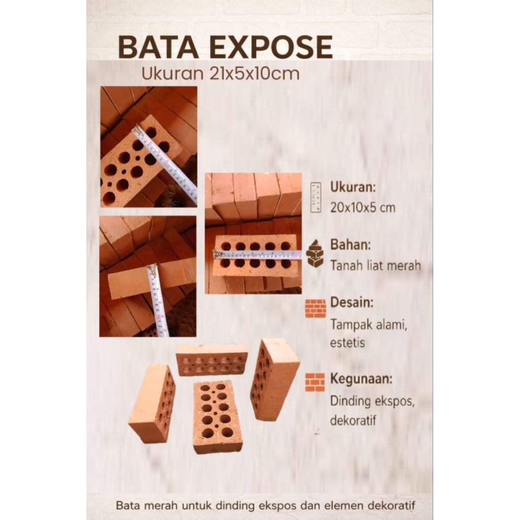 bata expose natural, bata expose lubang 10,bata expose 21x10x5cm