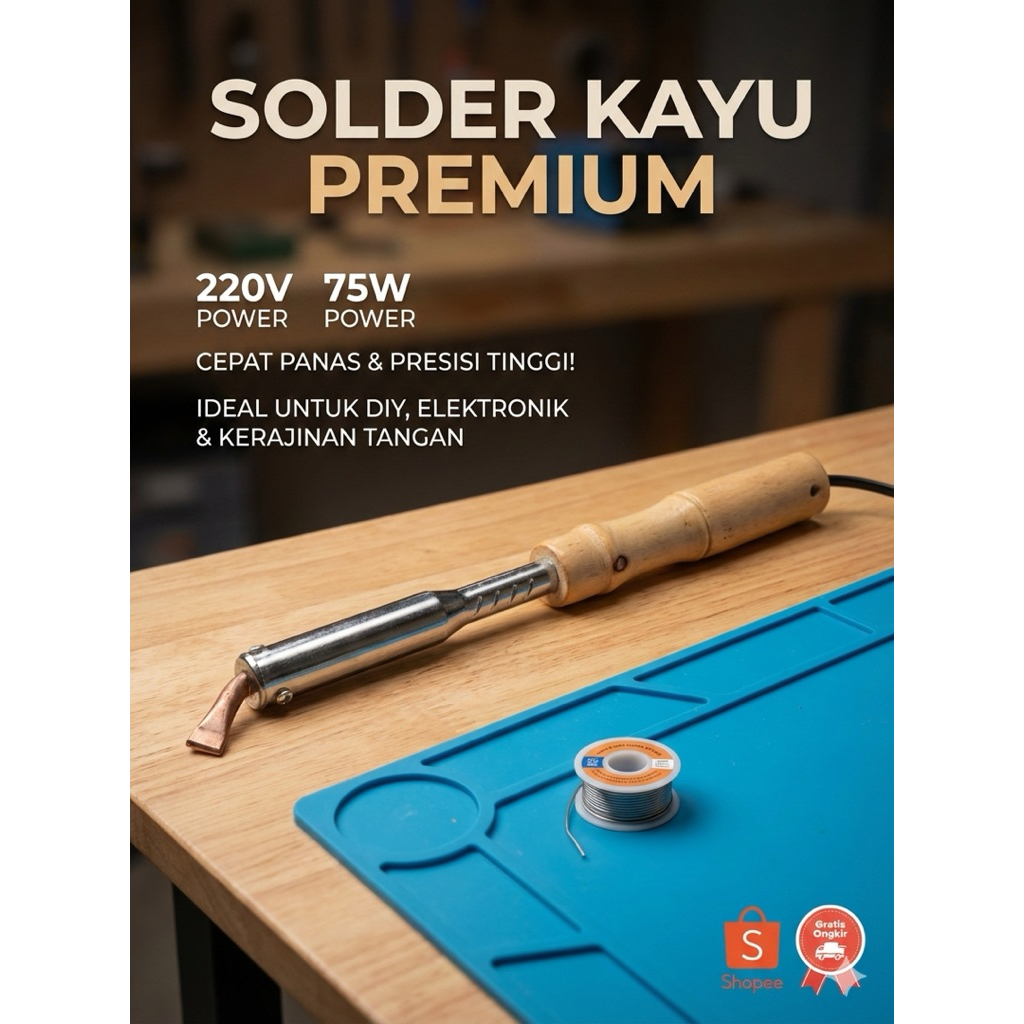 Solder Kayu 75 Watt 220V | Ujung Presisi untuk Perbaikan Elektronik