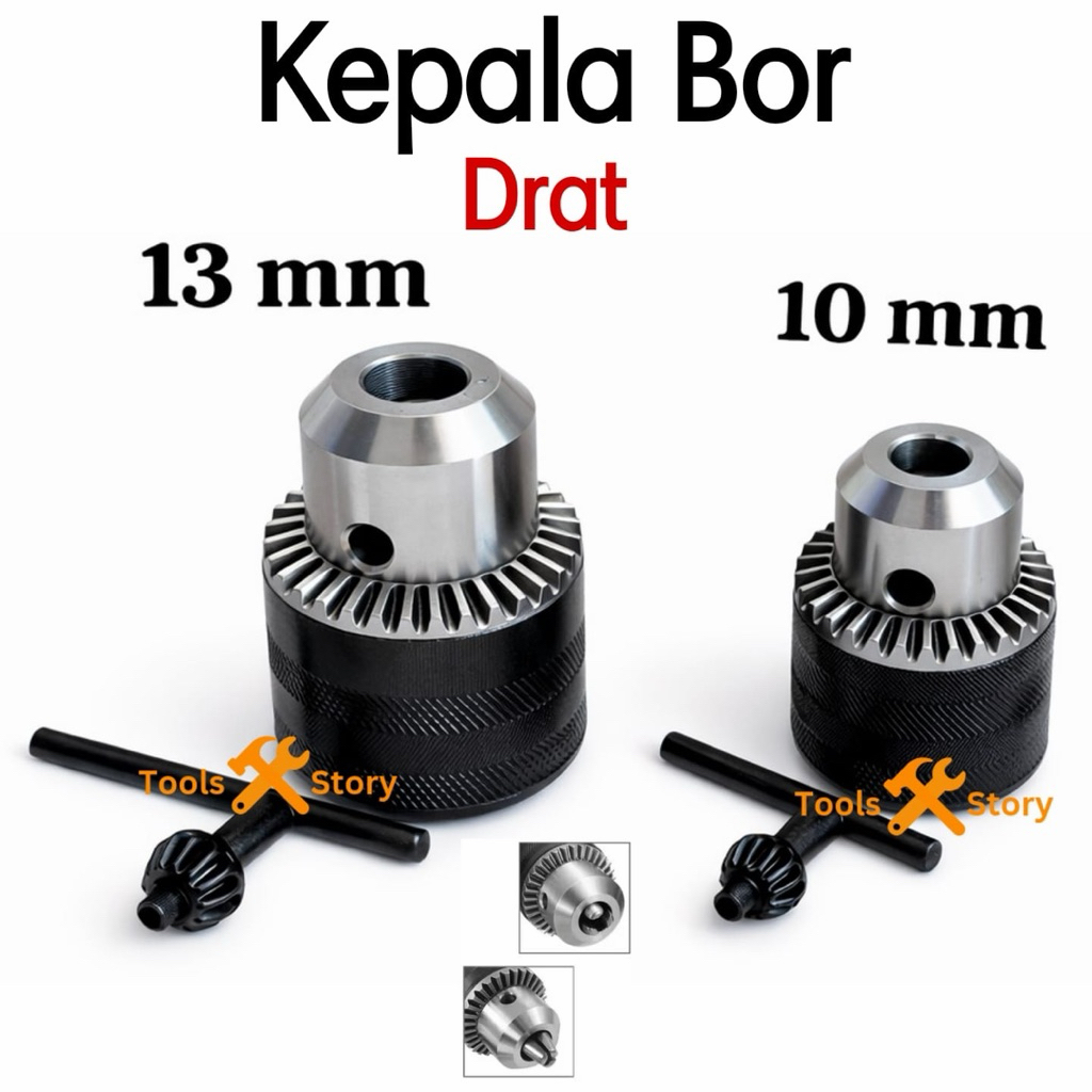 Kepala Mesin Bor Listrik 10mm 13mm + Kunci Kepala Bor Drat Drill Chuck
