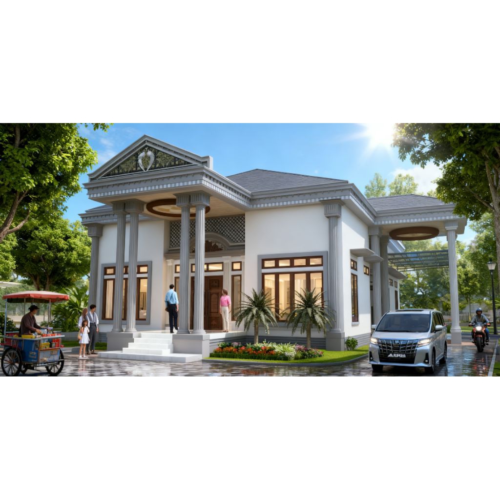 DESAIN RUMAH KLASIK 15x27, 5 kamar tidur, jasa desain rumah 3D