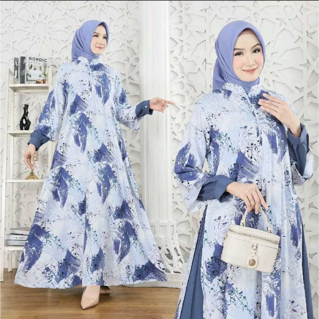 Gamis Rayal Twiz Kombinasi Polos Warna Denim Sage Dusty pink Olive