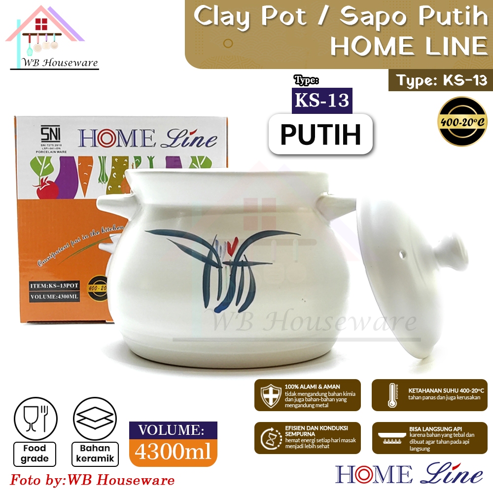 Homeline Panci Sapo Keramik Obat tinggi 4300ml warna putih / clay pot earthen pot rebusan KS-13