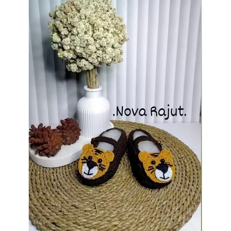 sepatu bayi rajut HARIMAU untuk bayi cowok cewek umur 0 - 1 tahun