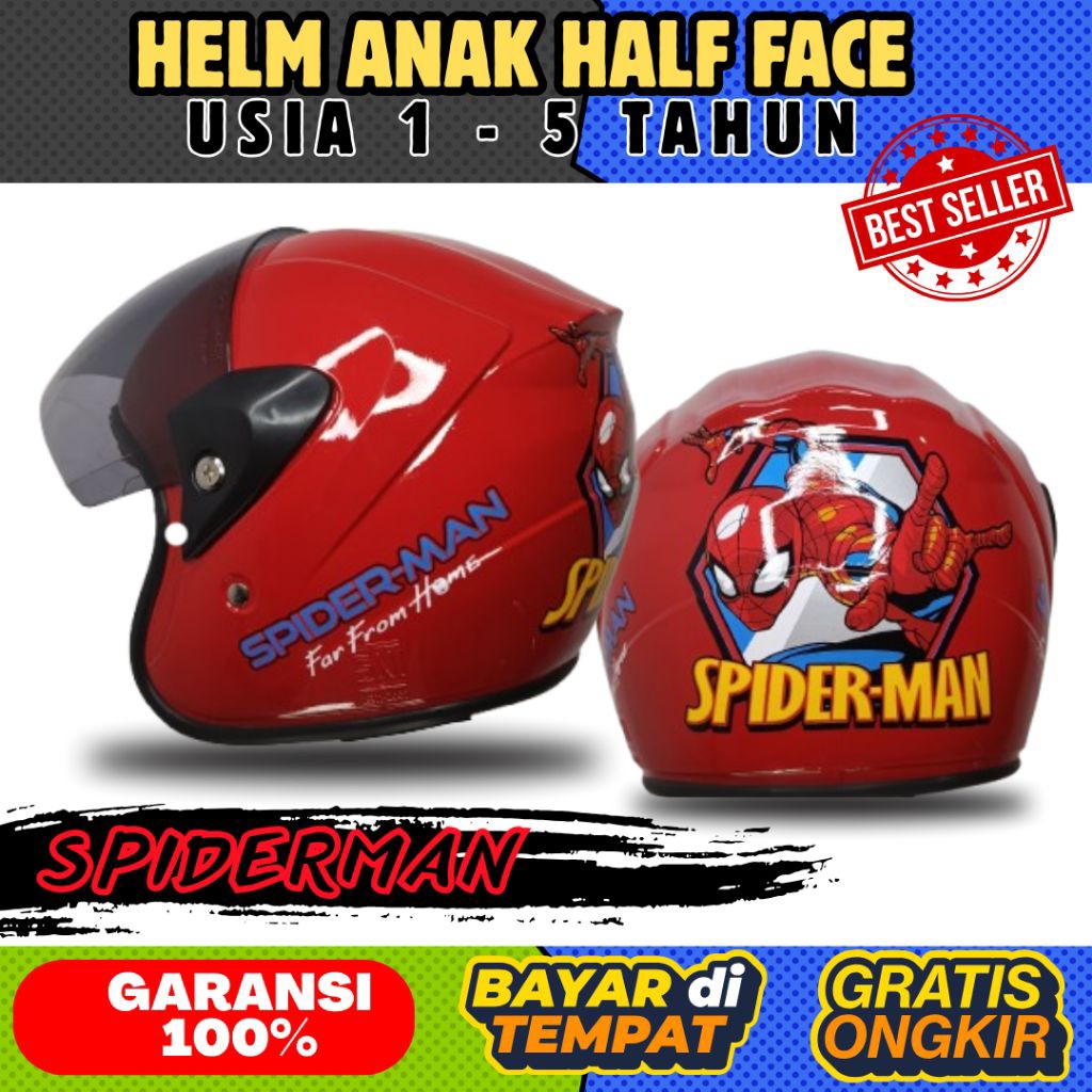 Helm Anak Kecil SNI Laki Laki Perempuan Usia 1 2 3 4 5 Karakter Motif Lucu Keren Spiderman Model Hal