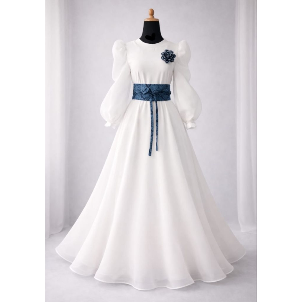 DRESS AKAD WANITA/ GAUN AKAD NIKAH / DRESS PREWEDDING ELEGAN / DRESS LEBARAN WANITA / GAUN PUTIH ELE